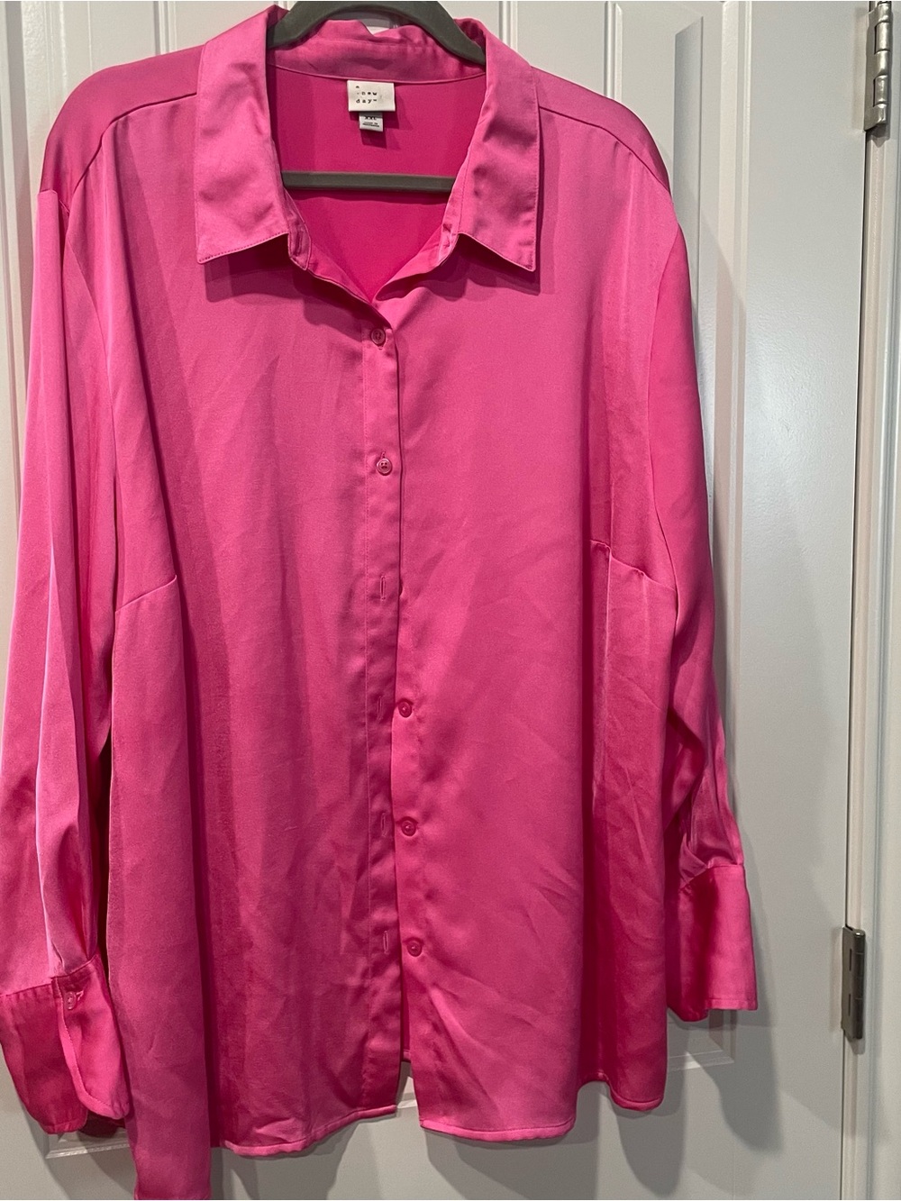 Bright Pink Satin Button-Up Shirt - Target